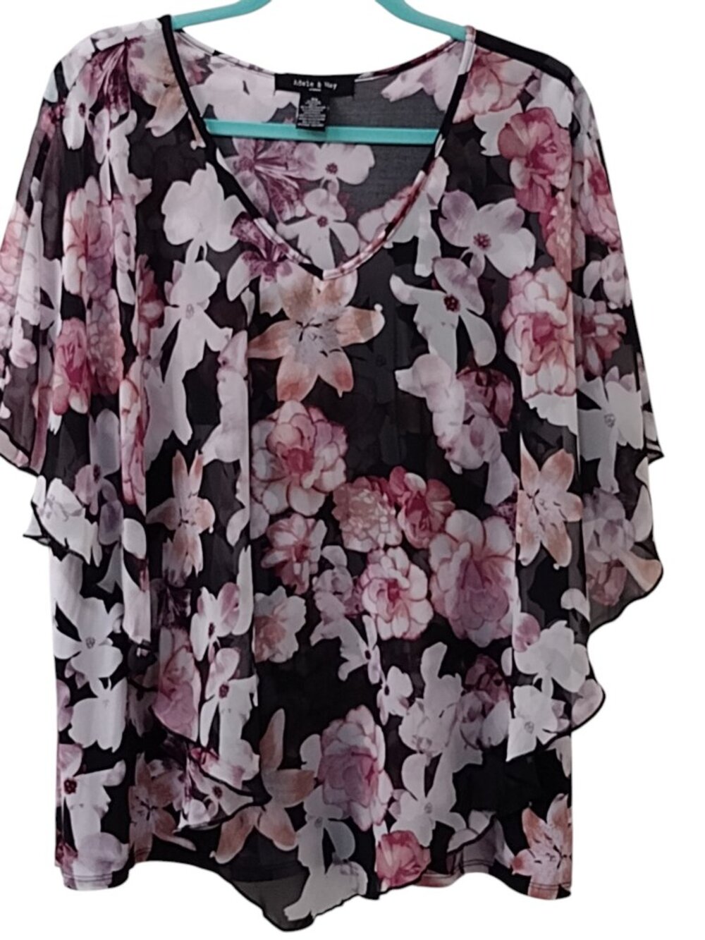 Adale & May Floral Chiffon Top, Size 3X, Purple/Black/White